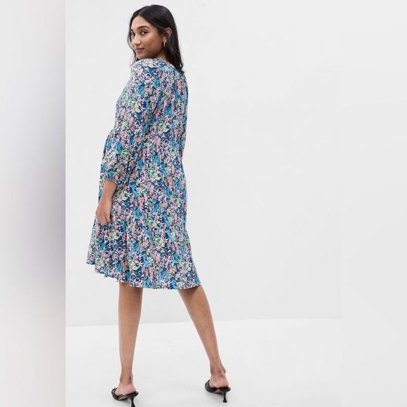 GAP Multicolor Floral Tiered Balloon Sleeve Midi Maternity Dress - Picture 4 of 12